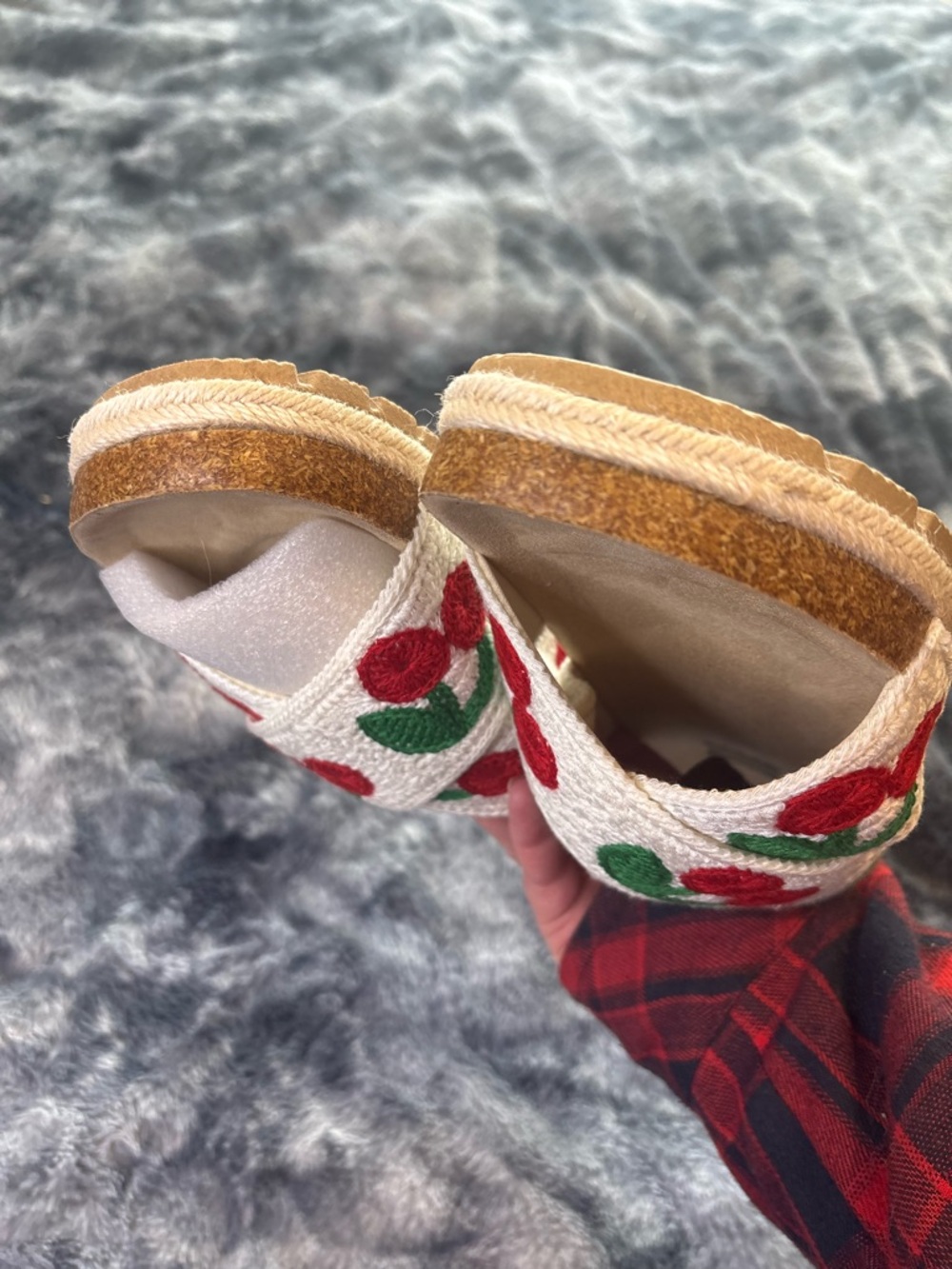Dirty Laundry Cream Slide Sandals with Red Cherry Embroidery - Picture 6 of 8